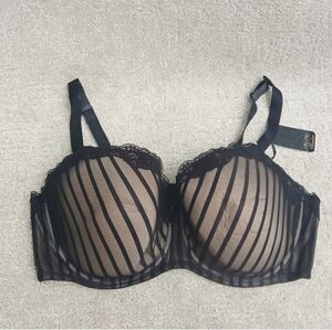 44F GORGEOUS City Chic Underwire Bra Satin band with sheer mesh ove nude cup NWT